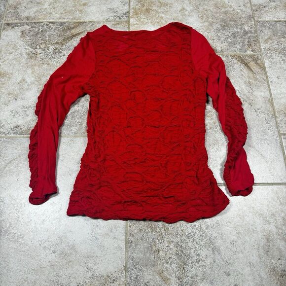 Cap Juluca Aldo Martins Top Womens 12 Red Casual Ruffled Ruched Long Sleeve - Picture 6 of 9